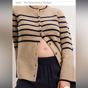 HATCH Maternity Celine Cardigan in Oat/Navy, size 2 (medium)